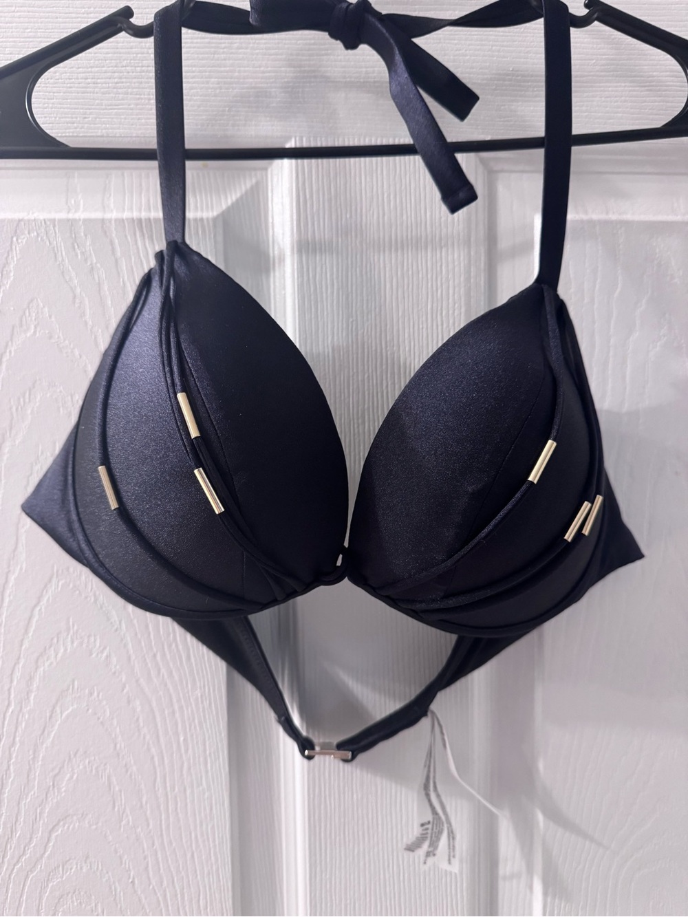 Victoria's Secret Black swimsuit top  Push-Up Bra with Gold Accents